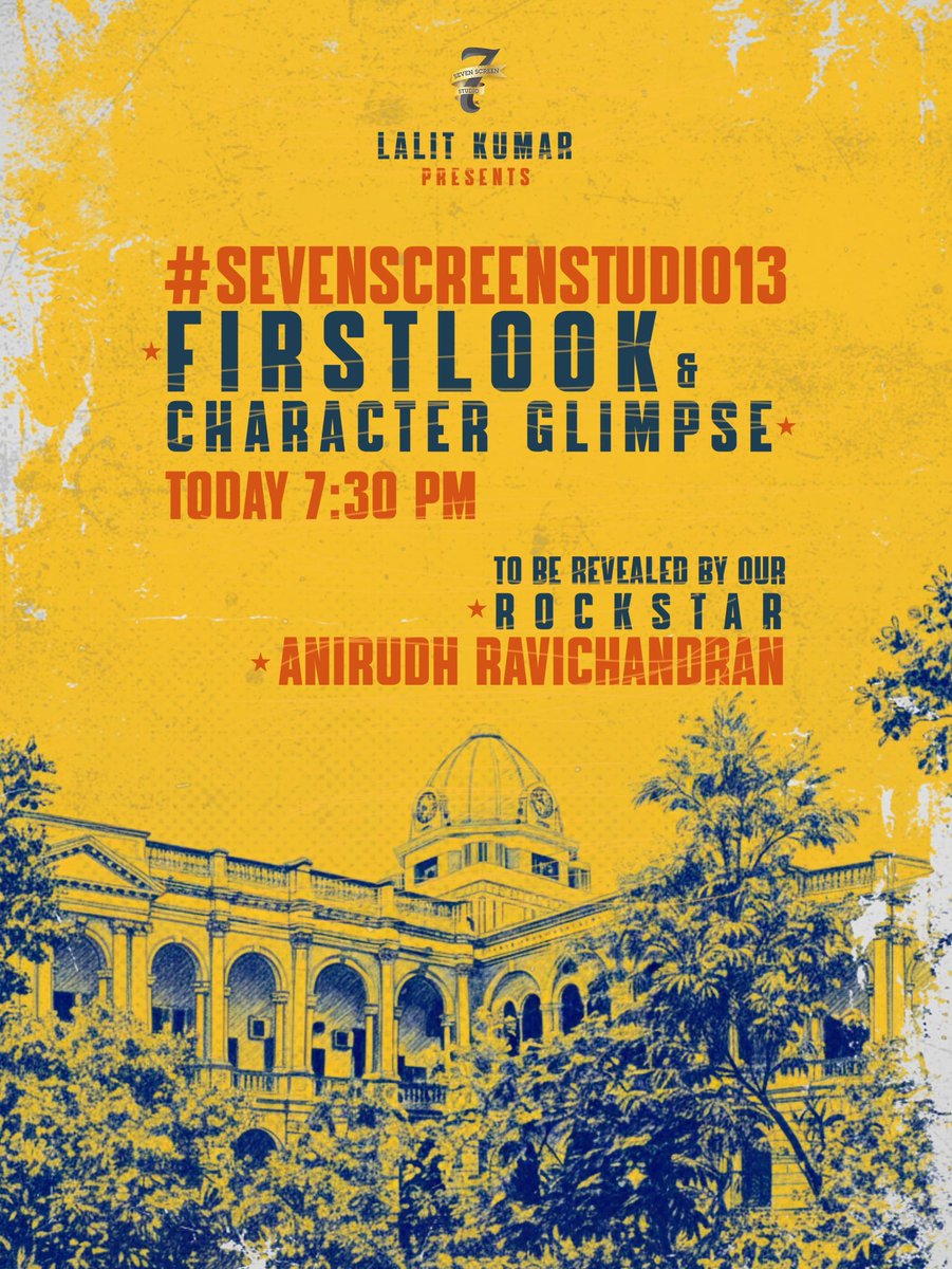 georgeviews's tweet photo. Rockstar Anirudh 🤝 #SevenScreenStudio13

First Look &amp; Character Glimpse drops today at 7:30 PM! 

Are you ready to see what @7screenstudio has been cooking? 🔥 https://t.co/kcAtv4EseC