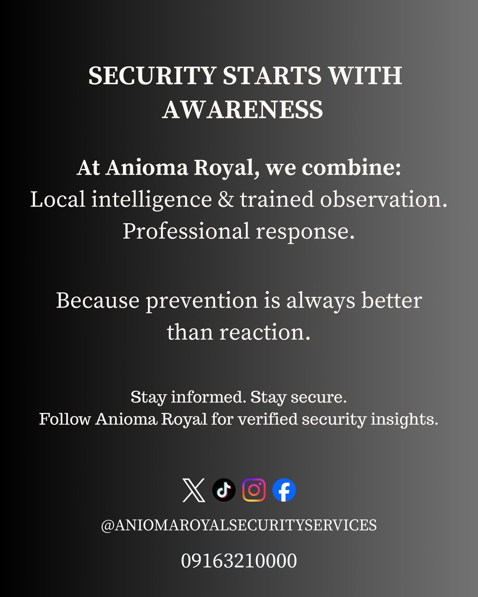 AniomaroyalSS's tweet photo. Myth: Security is the same everywhere.
Fact: Every environment requires a tailored approach.
#SecurityFacts #TailoredSecurity #PrivateSecurity #AniomaRoyal #ProfessionalProtection https://t.co/RSkCAirawL