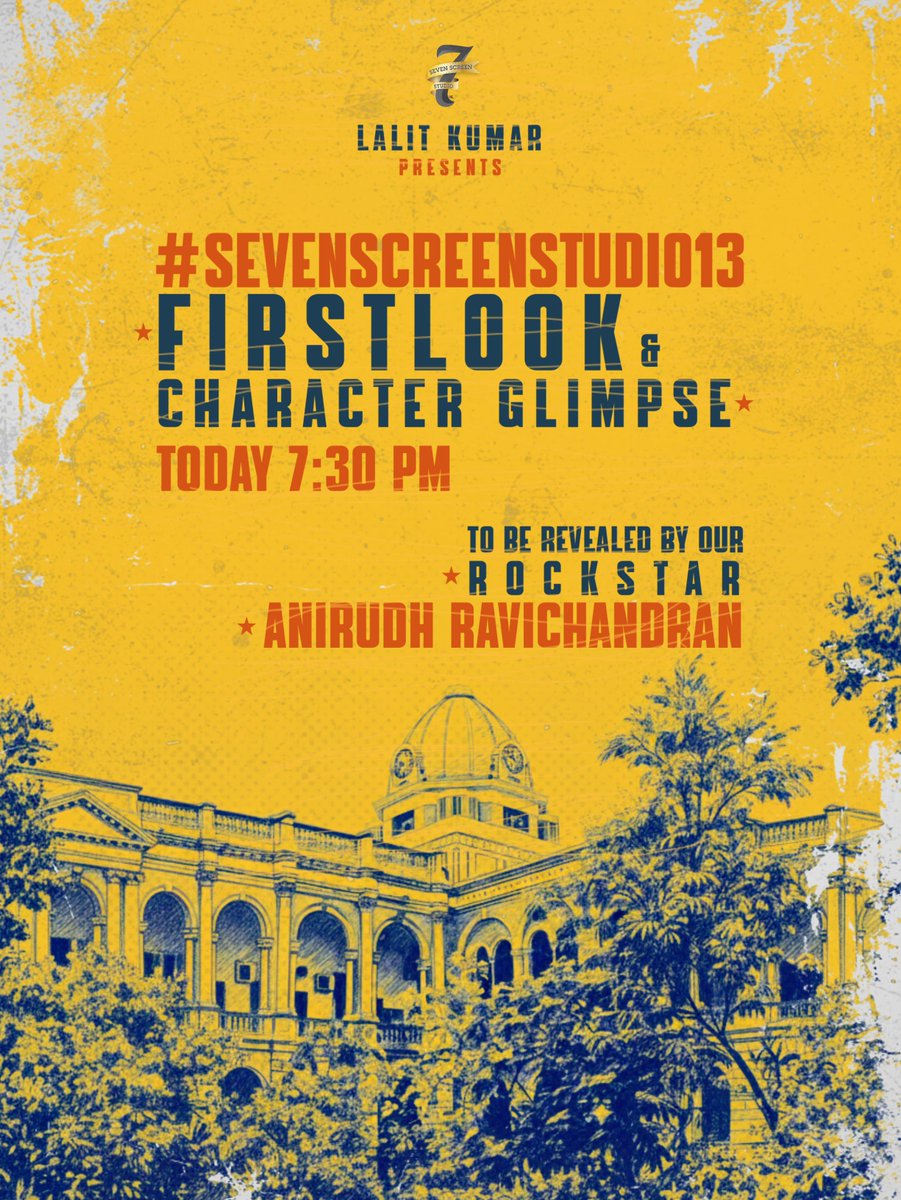 cinemapatti's tweet photo. #SevenScreenStudio13 

First look & Character Glimpse will be revealed by Rockstar @anirudhofficial at 7:30pm today.

@7screenstudio @lk_akshaykumar @JafferJiky  @meshariqhassan7 @chaleswaran 

@Vikjith @leonbrittodp @jenmartinmusic @barathvikraman  @prya_ravii @arunisred  @proyuvraaj

Co Produced by: #LKVishnuKumar
Produced by: #SSLalitKumar
