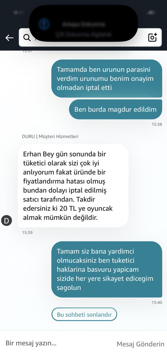 erhanzer1's tweet photo. @amazon 23.01.2026 tarihinde verdigim siparisi benim onayim olmadan iptal ediliyor ve uzerine saticiyi hakli bulup tuketiciye yardimci olmuyorsunuz ilginiz icin tesekkurler https://t.co/RzP1VOncmA