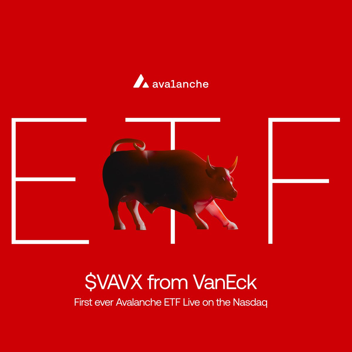AvalancheFDN's tweet image. The Avalanche Foundation welcomes the official announcement of VanEck's AVAX ETF ($VAVX), listed today on the Nasdaq.

This reflects growing institutional confidence in Avalanche as a high-performance blockchain platform built for scale, customization, and real-world deployment.