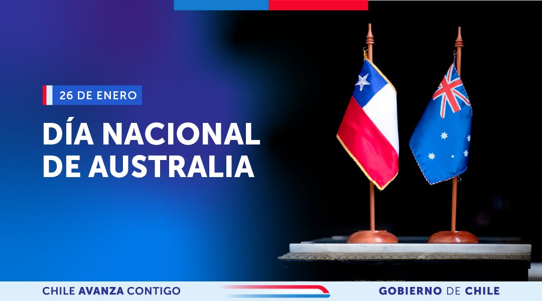 Enviamos un saludo a Australia en la conmemoración de su día nacional. 🇨🇱🤝🇦🇺
Ambos países comparten más de 80 años de relación bilateral, siendo socios en el Asia-Pacífico y compartiendo valores como la democracia, la apertura comercial y la cooperación.