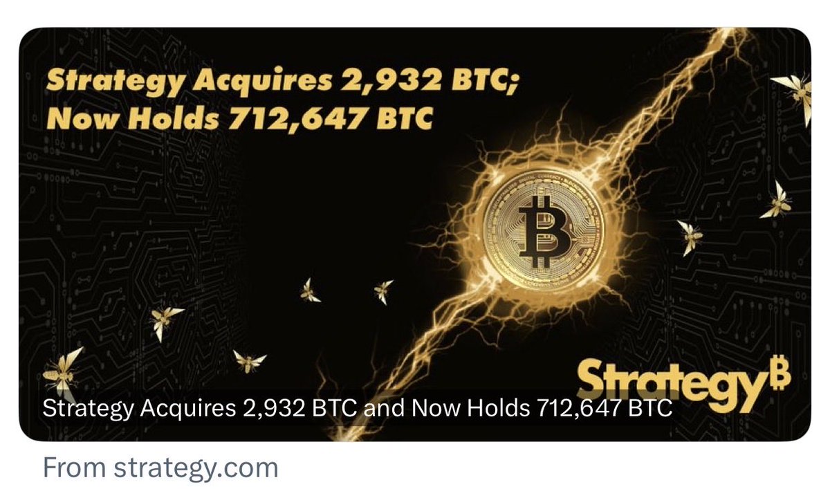 JUST IN: “Strategy has acquired 2,932 $BTC for ~$264.1 million at ~$90,061  per bitcoin. As of 1/25/2026, we hodl 712,647 $BTC acquired for ~$54.19  billion at ~$76,037 per bitcoin.” Cc: @saylor Congratulations @Strategy
