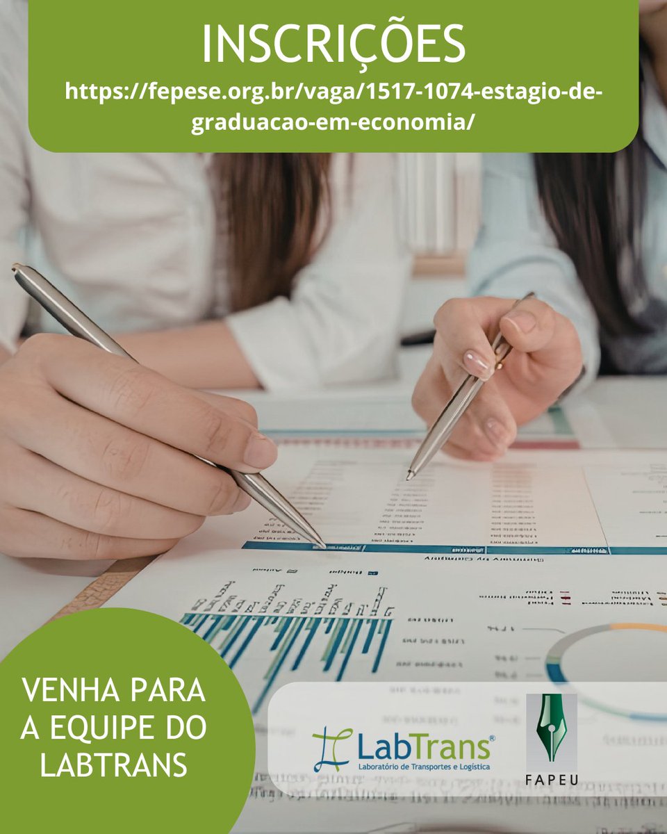 LabtransUFSC's tweet image. 📊 Você é estudante de Economia e quer colocar seu conhecimento em prática?
O LabTrans/UFSC está com vaga de estágio aberta para alunos de graduação em Economia! É a sua chance de atuar em projetos de impacto e desenvolver habilidades essenciais para sua carreira!
💼 Atividades…