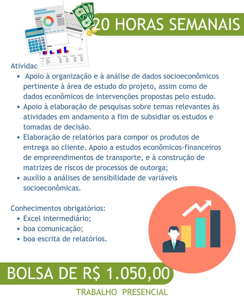 LabtransUFSC's tweet image. 📊 Você é estudante de Economia e quer colocar seu conhecimento em prática?
O LabTrans/UFSC está com vaga de estágio aberta para alunos de graduação em Economia! É a sua chance de atuar em projetos de impacto e desenvolver habilidades essenciais para sua carreira!
💼 Atividades…
