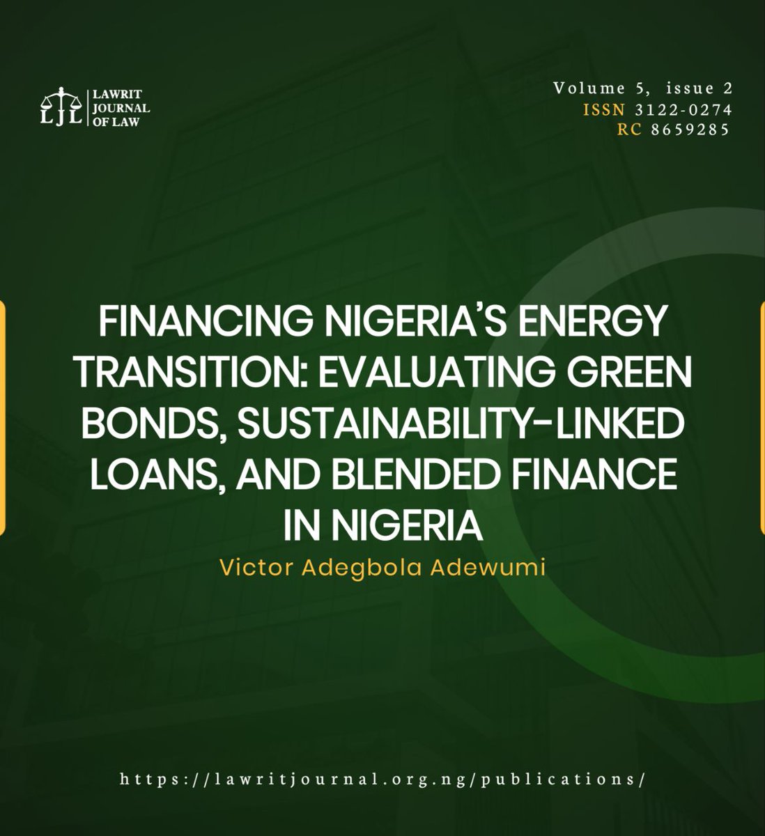 Can Nigeria finance its transition to a low-carbon economy?

This article examines how green bonds, and blended finance are shaping Nigeria’s energy transition,  and why fragmented regulations are slowing progress.

 Read the full article: Lawritjournal.org.ng/publications

#GreenFinance