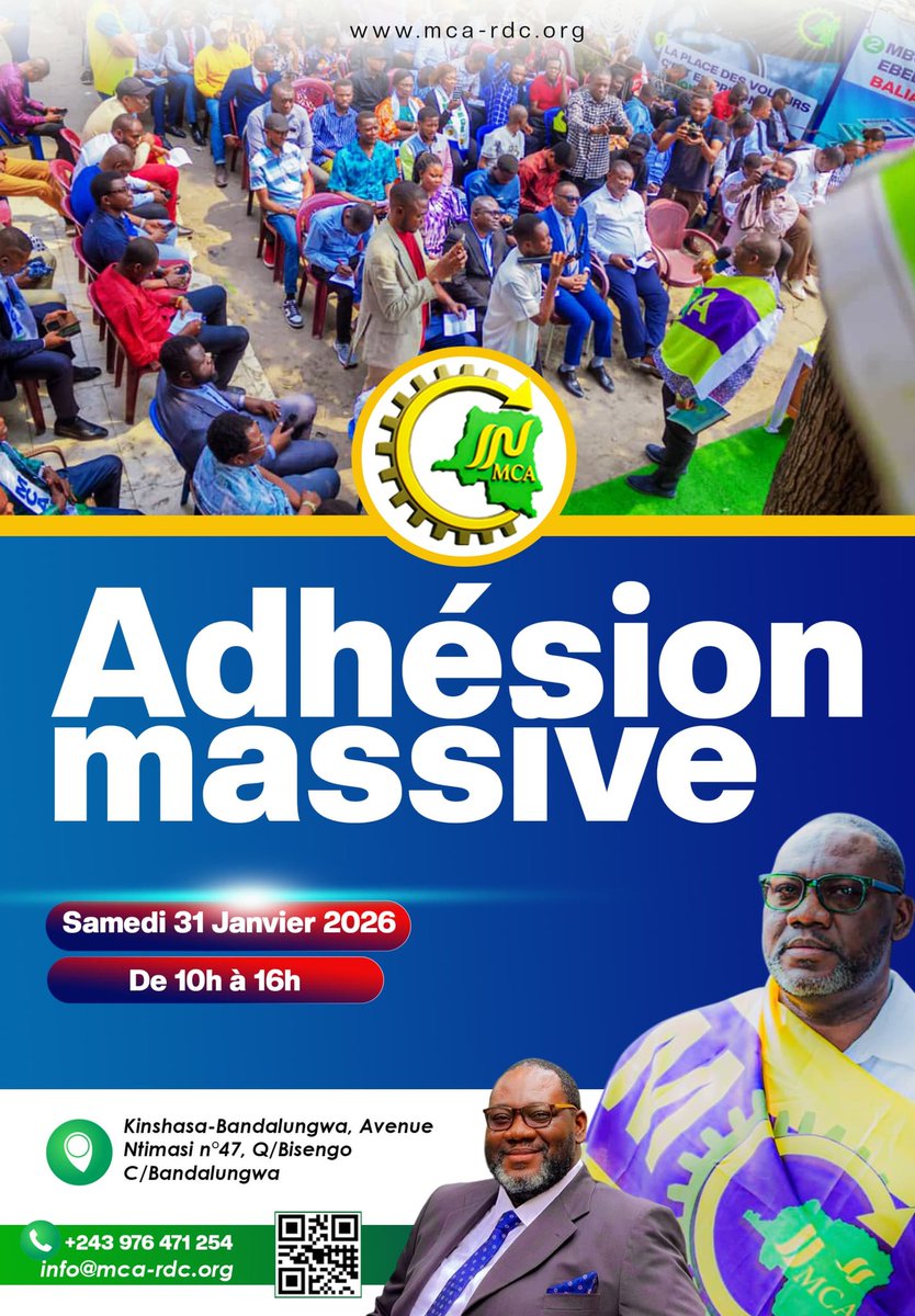 KasongoKas's tweet image. MCA
Nouvelles adhésions massives au siège du MCA pour ce samedi 31 janvier. Nouvelle occasion de s'engager au MCA pour ceux qui ont raté les précédentes journées d'adhésions.
Rejoignez-nous.
mca-rdc.org