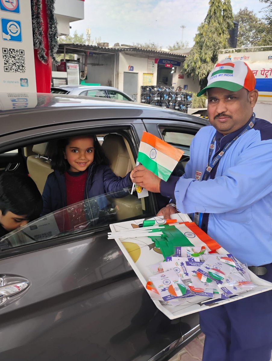 HiraFuels's tweet photo. Happy Republic Day 2026: Celebrated this proud occasion by gifting tricolor flags, wristbands, badges, caps, sweets &amp; chocolates at Hira Fuels, Sector 53, Gurugram
#RepublicDay2026 #HPCL https://t.co/QhyVMWRFwC