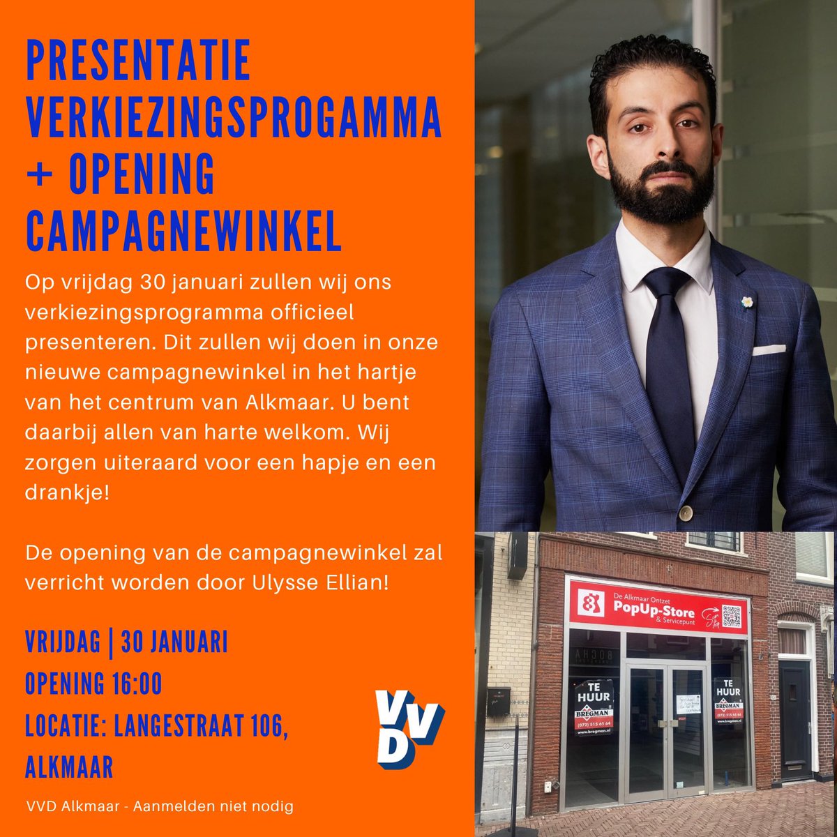 𝗣𝗿𝗲𝘀𝗲𝗻𝘁𝗮𝘁𝗶𝗲 𝘃𝗲𝗿𝗸𝗶𝗲𝘇𝗶𝗻𝗴𝘀𝗽𝗿𝗼𝗴𝗿𝗮𝗺𝗺𝗮 𝗲𝗻 𝗼𝗽𝗲𝗻𝗶𝗻𝗴 𝗰𝗮𝗺𝗽𝗮𝗴𝗻𝗲𝘄𝗶𝗻𝗸𝗲𝗹

Aankomende vrijdag zullen wij officieel ons verkiezingsprogramma presenteren. U bent allen van harte uitgenodigd. Wij zorgen uiteraard voor een hapje en drankje.