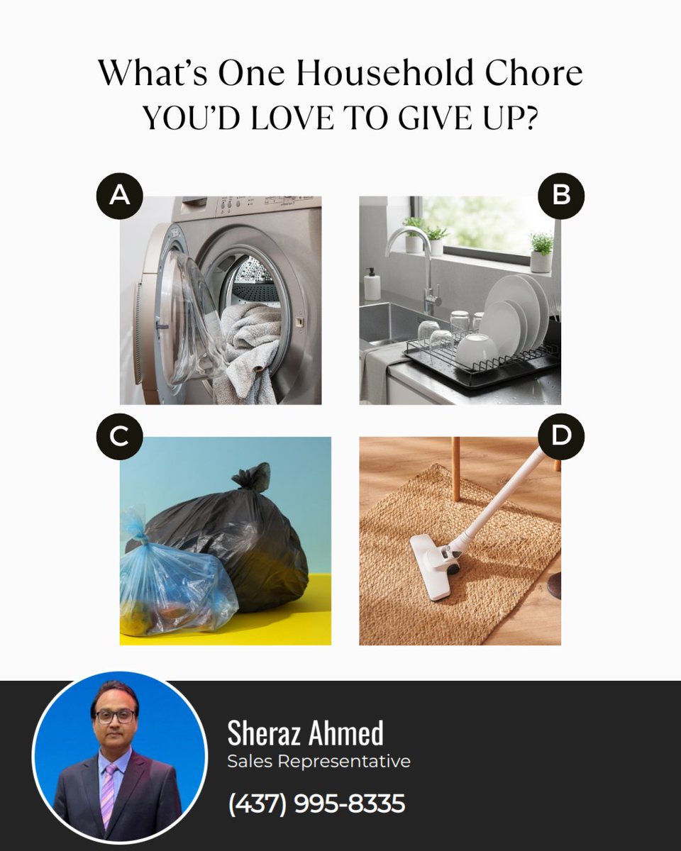 RealtorSheraz's tweet image. We all have that one household chore we can’t stand. 😅

Is it laundry, dishes, taking out the trash, or vacuuming? If you could give up one chore for good, which would it be?

Share it with the community or share a cleaning tip that saves time or sanity! 🏡✨

#YoursRealtor
