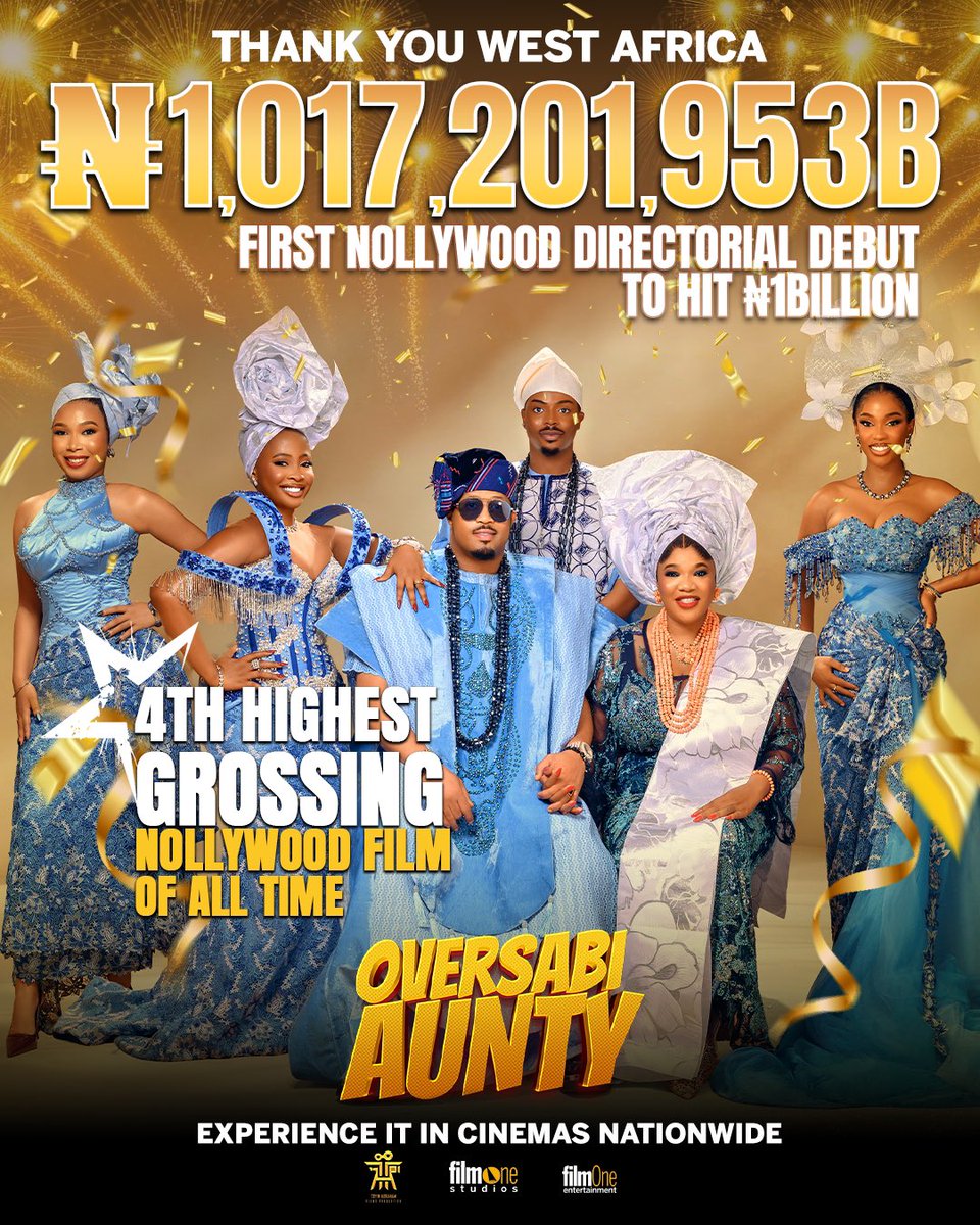 Thank you GOD
Thank you Toyintitans 
Thank you Nigerians 
Thanks to my cast
Thanks to my crew
Thank you filmone
Thank you everyone 
I’m short of words🥹🙏
Oversabi Aunty to the world and still showing in cinemas near you”
My first directorial debut on big screen🥹 Thank you thank