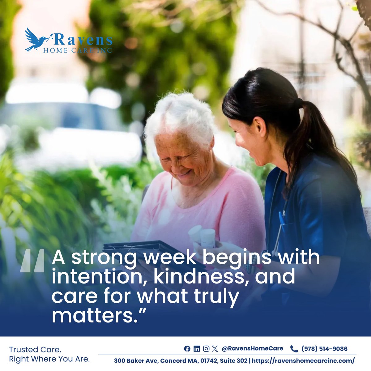 RavensHomeCare's tweet photo. "A strong week begins with intention, kindness, and care for what truly matters." As we step into a new week, we’re guided by purpose and compassion in everything we do.

A Great Week Ahead!

#MondayMotivation #CareThatMatters #HomeCareSupport #CompassionInAction #SeniorCare https://t.co/nWCu4gs6AN