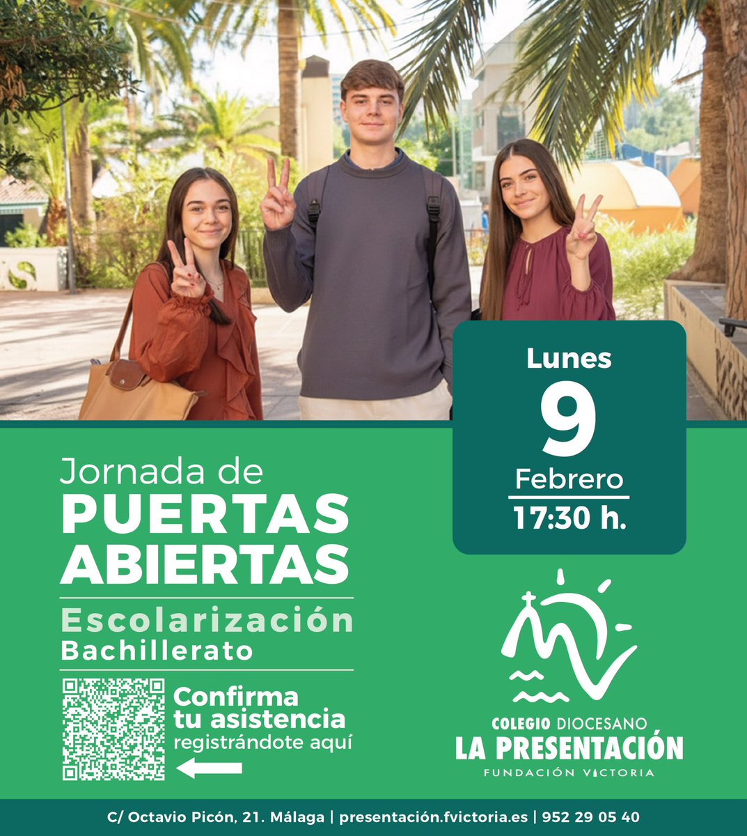 🎓 𝗣𝘂𝗲𝗿𝘁𝗮𝘀 𝗔𝗯𝗶𝗲𝗿𝘁𝗮𝘀 𝗱𝗲 𝗕𝗮𝗰𝗵𝗶𝗹𝗹𝗲𝗿𝗮𝘁𝗼
Colegio Diocesano La Presentación

📅 9 febrero | ⏰ 17:30 h
📍 Málaga

👉 Info e inscripción:
presentacion.fvictoria.es

📞 952 29 05 40