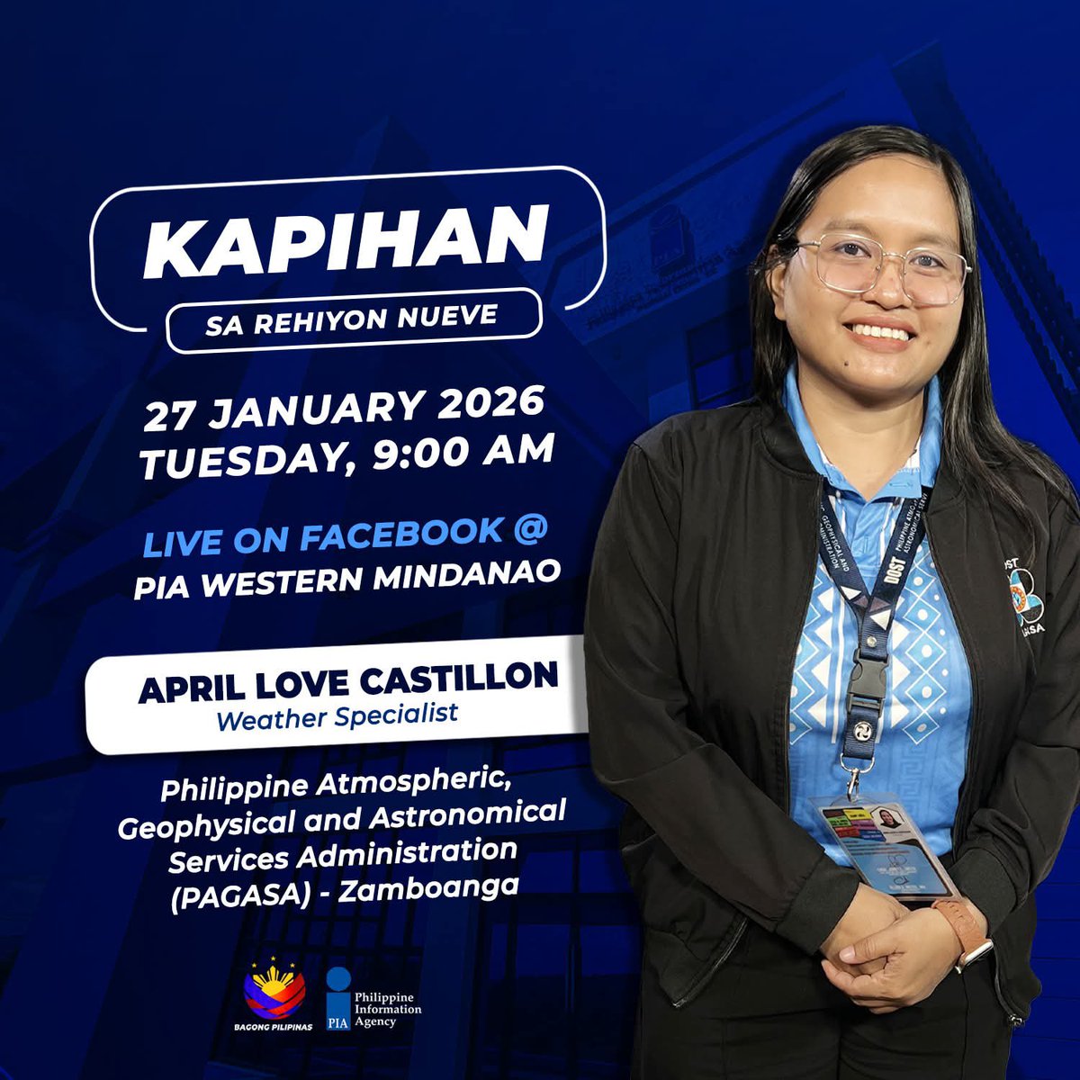 piawesmin's tweet image. Stay informed about the typhoons and other hazards that may affect the Zamboanga Peninsula this year. 

Be disaster-ready! Watch Kapihan sa Rehiyon Nueve, 9 AM on January 27, 2026. 

#BagongPilipinas 
#EmpoweringCommunities