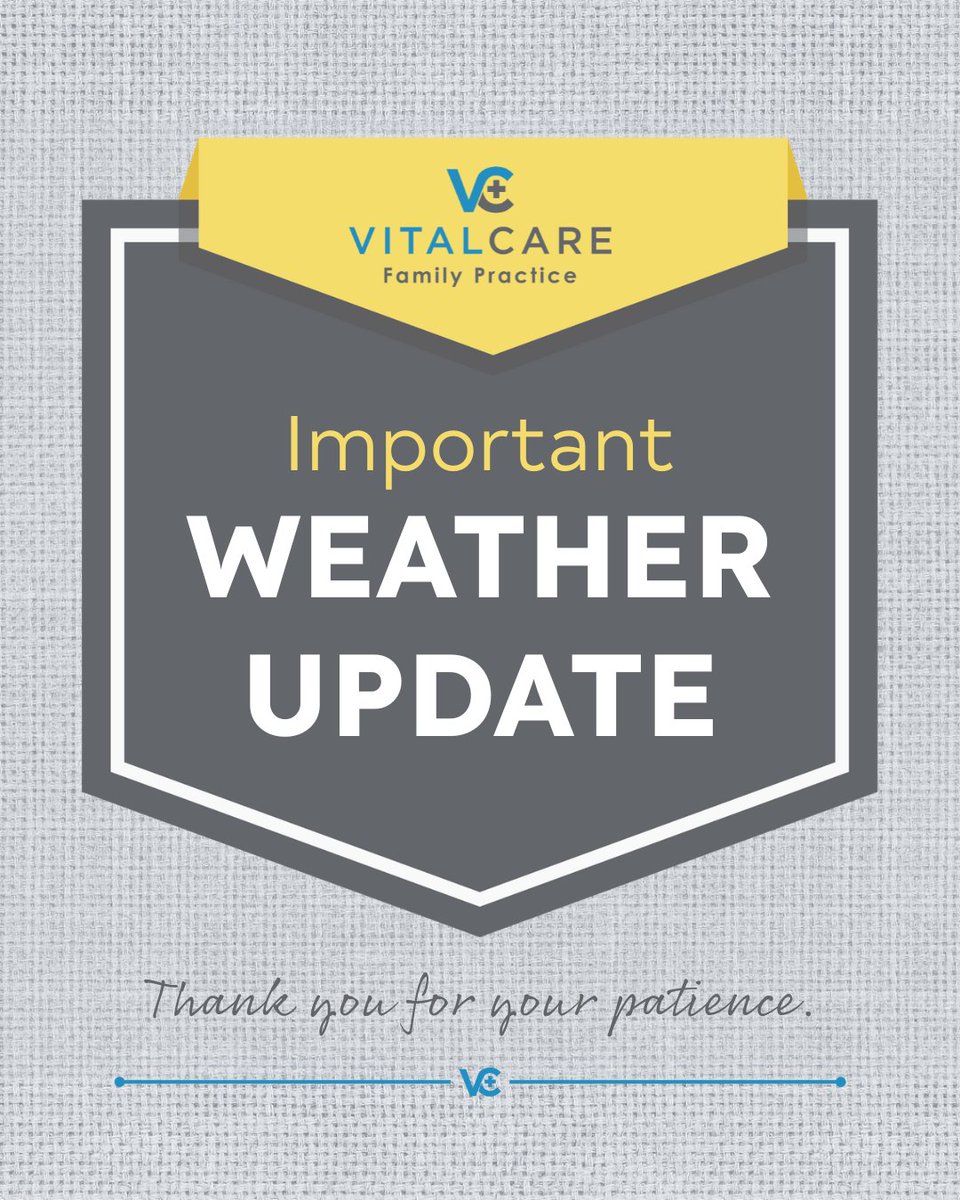 ❄️ VitalCare Family Practice will be closed on Monday, January 26th, due to inclement weather. We will continue to monitor conditions and share updates regarding Tuesday, January 27th.

Stay safe. 🤍

#VitalCareFamilyPractice #WeatherUpdate
