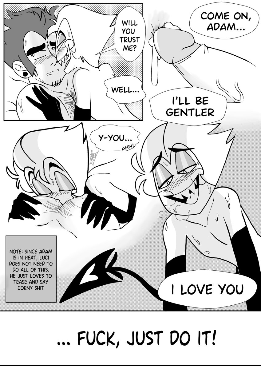 NicoMattie's tweet photo. Part 3 of the short omegaverse, Luci is such a tease #adamapple #adamsapple #LuciferMorningstar #AdamHazbinHotel 3/5 https://t.co/rx7uMbFC5d