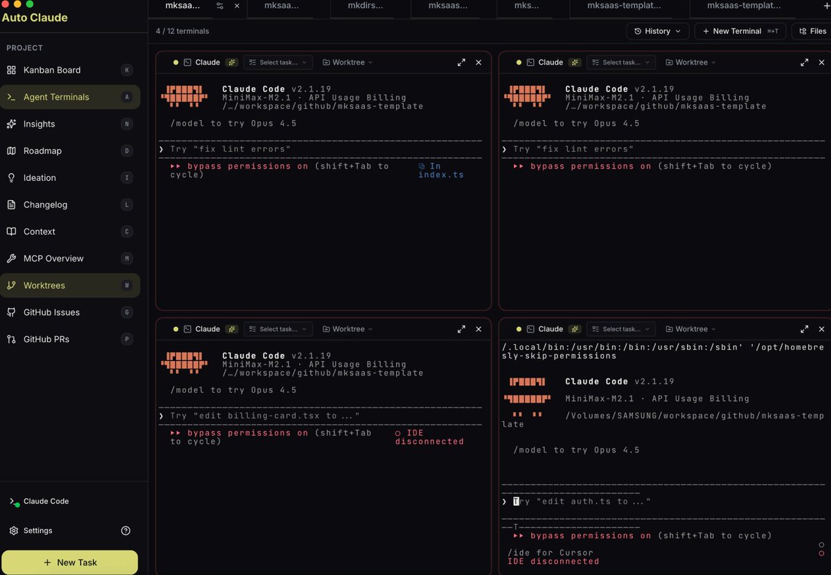 mathcom19's tweet image. 推荐大家试试这款效率工具：Auto Claude
主要功能：

支持最多12个终端并行运行，模型可自定义
Kanban看板：实时追踪所有任务进度
Ideation：智能分析并提出代码优化建议
Changelog：基于提交记录自动生成更新日志
Insights：与代码库进行问答式对话
Roadmap：竞品分析与开发规划