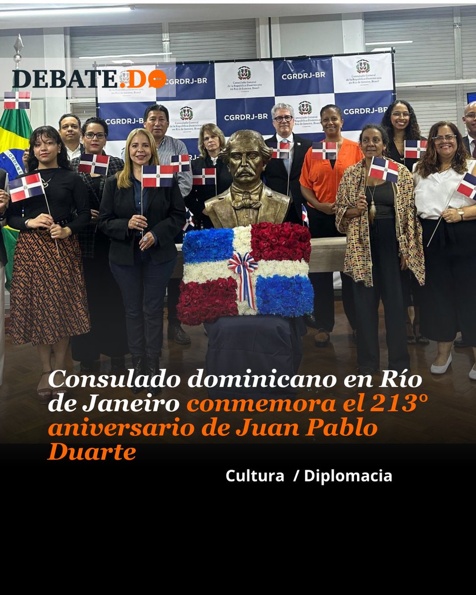 midebate's tweet photo. El Consulado General de la República Dominicana en Río de Janeiro celebró de manera solemne el 213° aniversario del nacimiento de Juan Pablo Duarte, Padre de la Patria, en un acto que reunió a dominicanos residentes en Brasil, amigos brasileños y autoridades consulares.https://t.co/HTGdWF7mC5