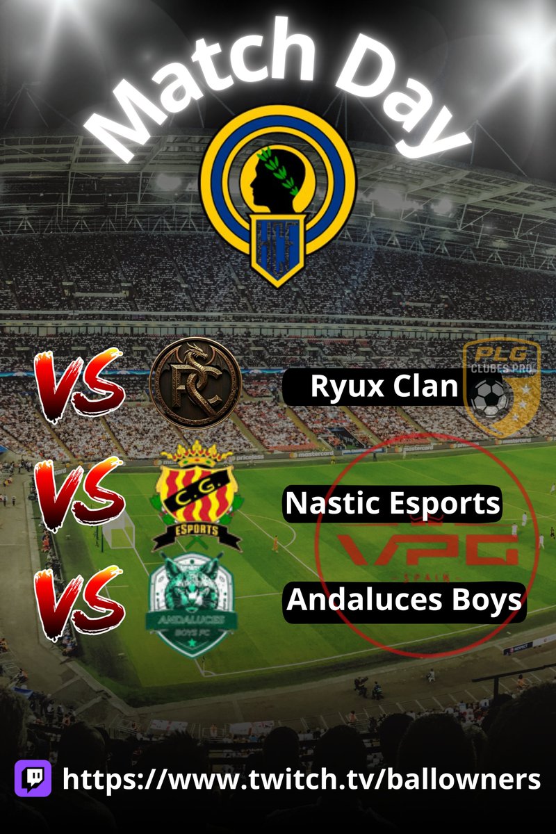 Hoy es un gran dia!🌞​ Empieza nuestra aventura en Segunda <a href="/VPG_Spain/">Virtual Pro Gaming España</a> con mucha ilusión ​🙌​🙌
22:40 VS <a href="/RYUXCLAN/">RYUX CLAN</a>  <a href="/PLG_Spain/">PLG España</a> 
23:00 VS <a href="/NasticeSports/">Nàstic eSports</a> <a href="/VPG_Spain/">Virtual Pro Gaming España</a> 
23:20 VS <a href="/andalucesboys/">AndalucesBoys FC</a>  <a href="/VPG_Spain/">Virtual Pro Gaming España</a> 
en directo twitch.tv/ballowners

Mucha suerte y que gane el mejor ​🤝
