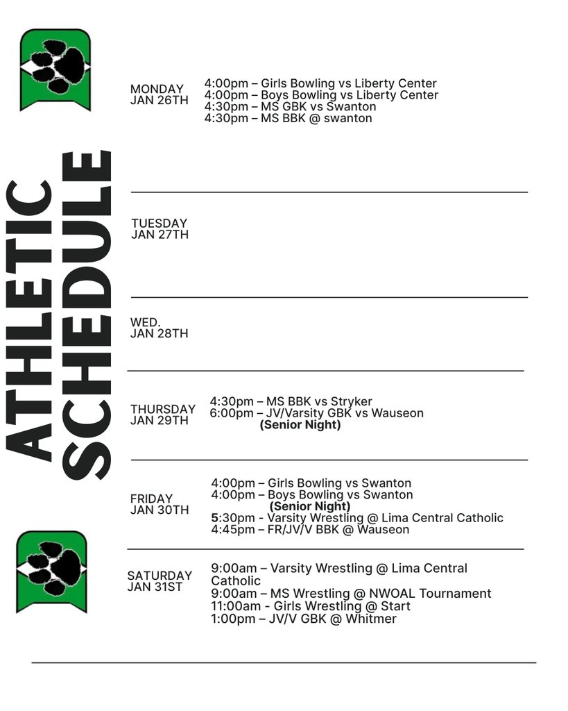 Here are the athletic events for this week! 🐾
#OneROAR