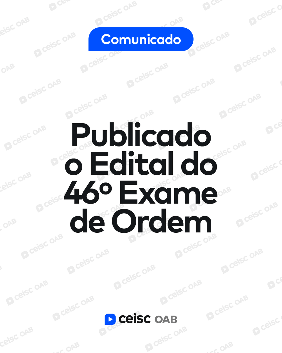 cursoceisc's tweet photo. BOM DIA, #OABeiro! 🚀

E Atenção que SAIU o edital do 46º Exame de Ordem!

Já separamos as informações importantes e datas e você pode encontrar TUDO aqui nesse link > https://t.co/RQCayu5p0K 

Vem se preparar e Azular com a gente a tua prova! #OAB #ExameDeOrdem https://t.co/8CnTHPGsj0
