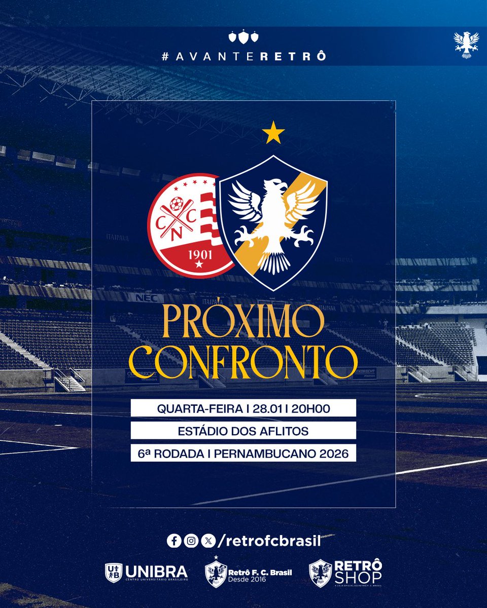 PRÓXIMO CONFRONTO! ✅

A Fênix volta a campo na próxima quarta-feira (28), para enfrentar o Náutico, pela 6º rodada do Pernambucano. A partida acontece no Estádio dos Aflitos, às 20H00, com transmissão ao vivo do Canal GOAT. 

Vamos em busca da vitória! #AvanteRetrô 🐦‍🔥