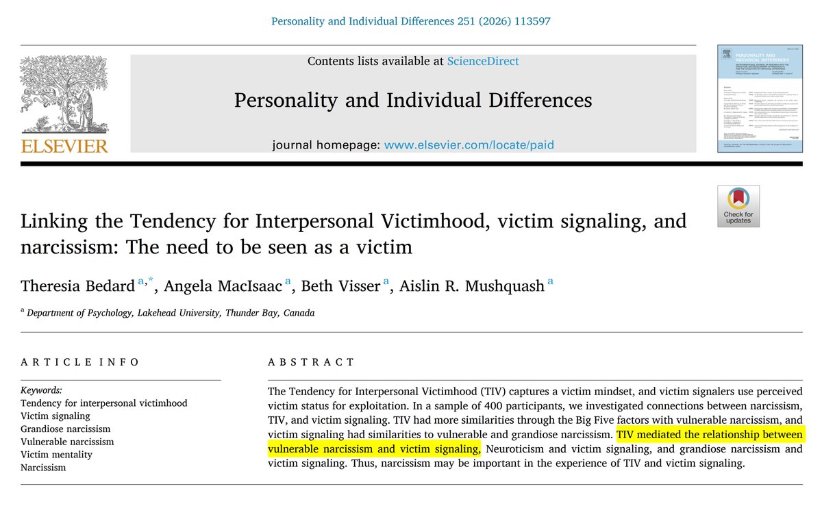 Mağduriyetini sık ve stratejik biçimde öne çıkarma eğilimi, narsistik ve benmerkezci kişilik özellikleriyle ilişkilidir.