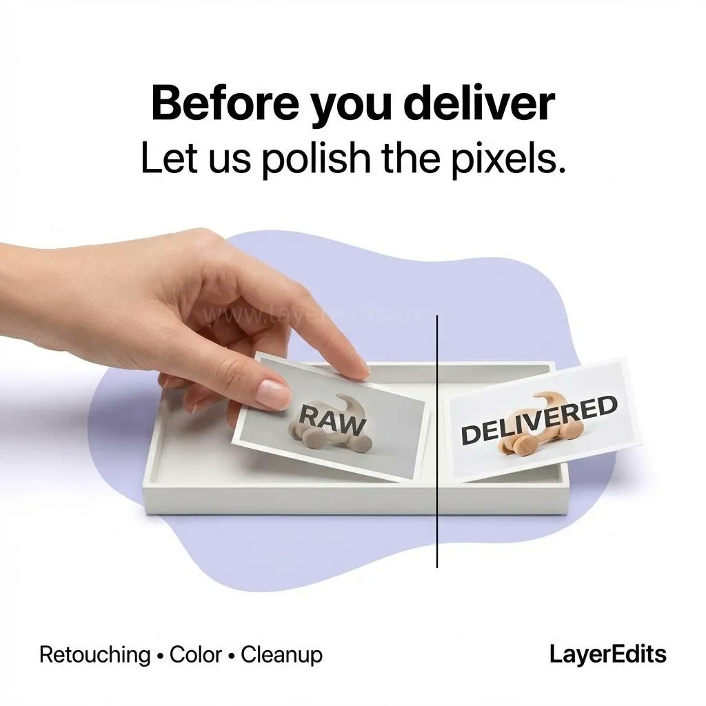 When the shoot is done, the *real* deadline starts.

We help photographers deliver cleaner, brighter, more consistent images—without losing the original mood.

Contact us for custom photo editing quotes