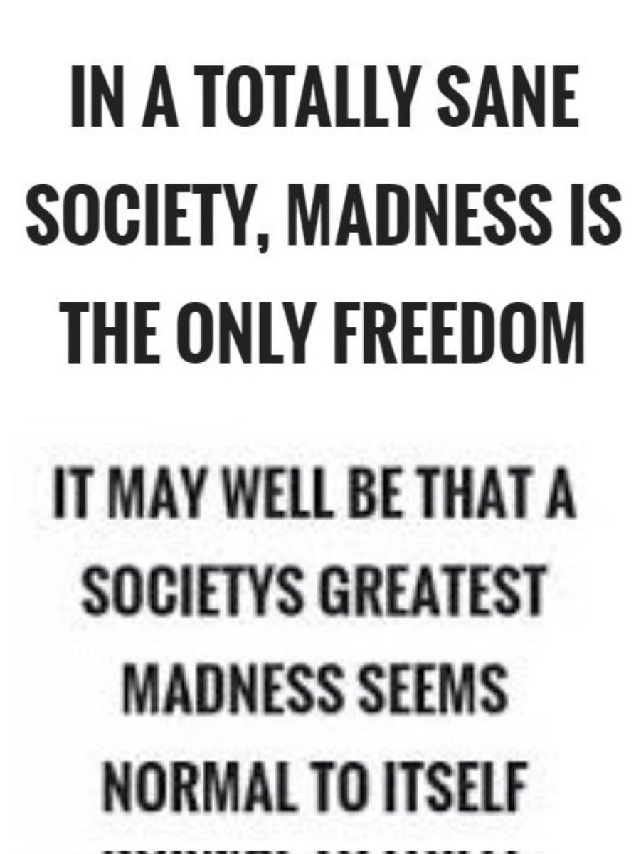 RommeTech's tweet photo. #DoYouKnowThat
If you choose to be mad as your only freedom from sane upbringing, then you are psychologically a rebellion.

It suggests that in an over-rationalized country of ours, "true" personal liberty can only be found by breaking free and embracing unconventional thoughts. https://t.co/WihryZVsJK