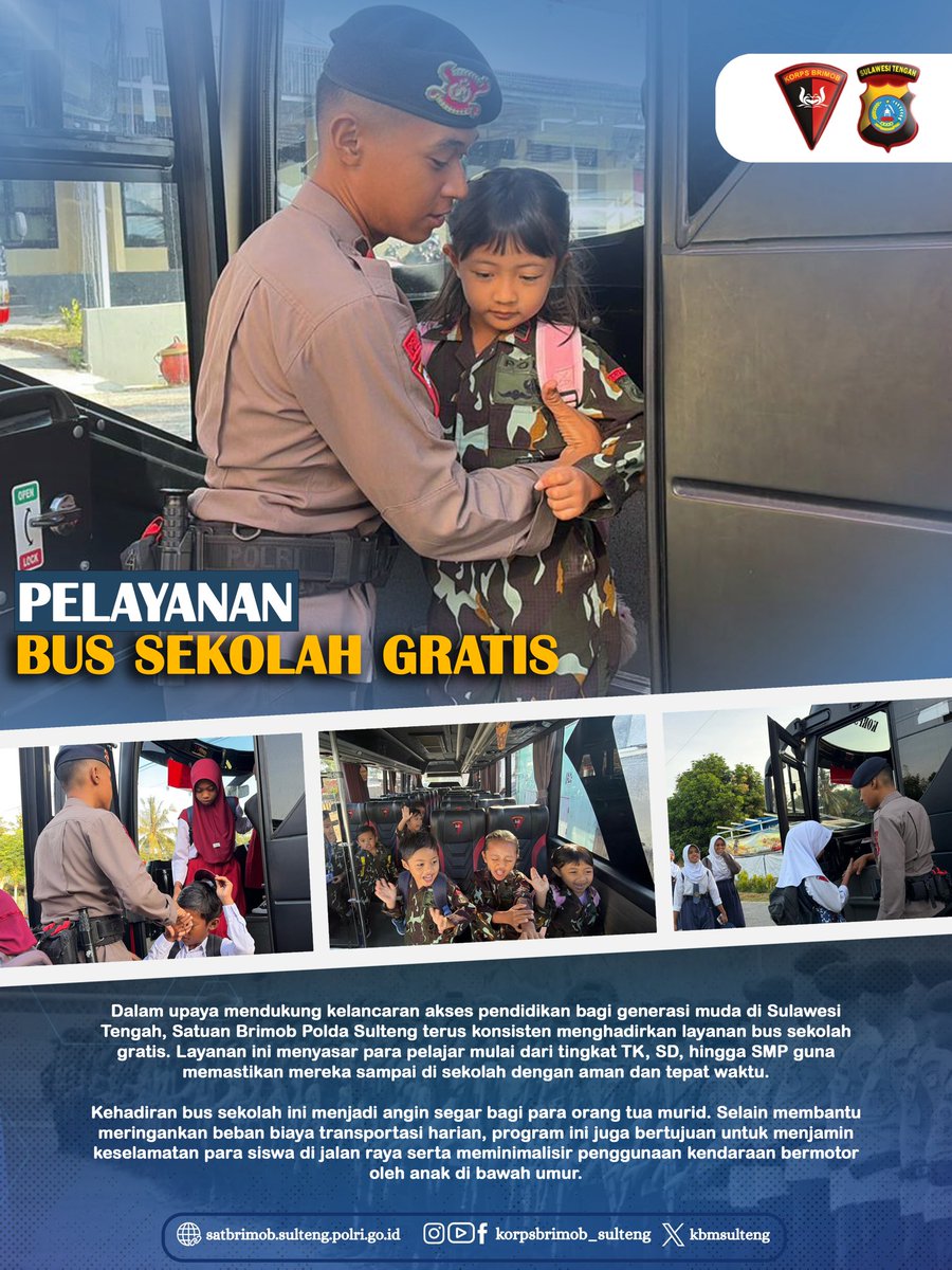 Dalam upaya mendukung kelancaran akses pendidikan bagi generasi muda di Sulawesi Tengah, Satuan Brimob Polda Sulteng terus konsisten menghadirkan layanan bus sekolah gratis.