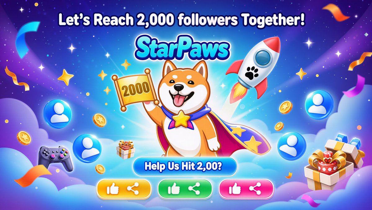 _StarPaws's tweet photo. 🐾🚀 Let’s Reach 2,000 Followers Together! 🚀🐾

StarPaws is growing because of YOU 💙
Let’s all work together to hit our next big milestone — 2,000 followers 🎯
🙏 Help us out:
👍 Like
🔁 Repost / Share
➕ Follow us if you haven’t yet

In return, expect more games, more giveaways, and more $SPW 🐶💰
Thank you for being part of the StarPaws pack!
Let’s grow together 🚀🐾