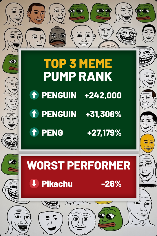 Airdrop_NewCoin's tweet image. 🚀🌞Hot words: All the #blockchains are full of #Penguins 🌞🔥🌞

🎈#Ethereum→#Meme 24H price pump:
1️⃣ $PENGUIN +242,000%🚀🚀🚀
2️⃣ $PENGUIN +31,308%🚀🚀
3️⃣ $PENG +27,179%🚀
🪂Worst performer: $Pikachu -26% created 59 months ago Pooled 35 $WETH
👇