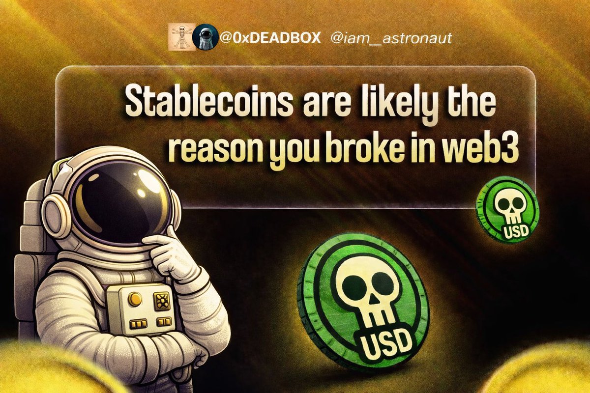 iam__astronaut's tweet image. 𝑺𝒕𝒂𝒃𝒍𝒆𝒄𝒐𝒊𝒏𝒔 𝒂𝒓𝒆 𝒑𝒓𝒐𝒃𝒂𝒃𝒍𝒚 𝒕𝒉𝒆 𝒓𝒆𝒂𝒔𝒐𝒏 𝒚𝒐𝒖 𝒂𝒓𝒆 𝒃𝒓𝒐𝒌𝒆 𝒊𝒏 𝒘𝒆𝒃3🤔💭

Wait, wait, wait… hold on. Take a seat.

If popular stablecoins had done this differently, you might be sitting in penthouses by now.

Let me walk you through this 🧵