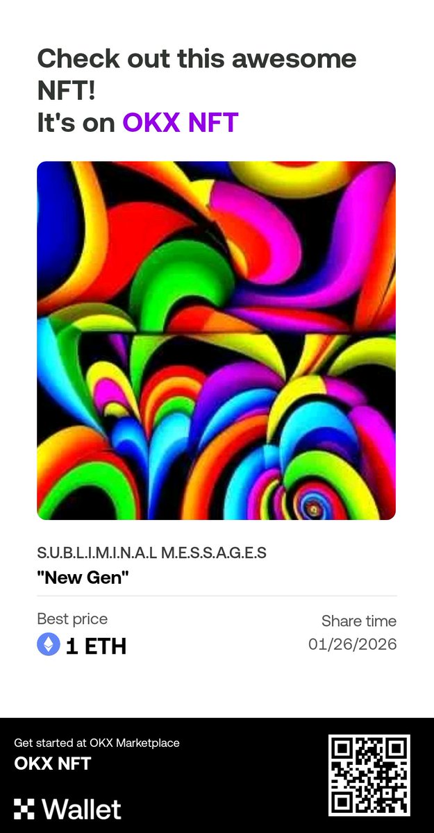 "New Gen"

6/1-1
Abstract/Pop Art

1Eth 🔹️
web3.okx.com/ul/MIijOlx