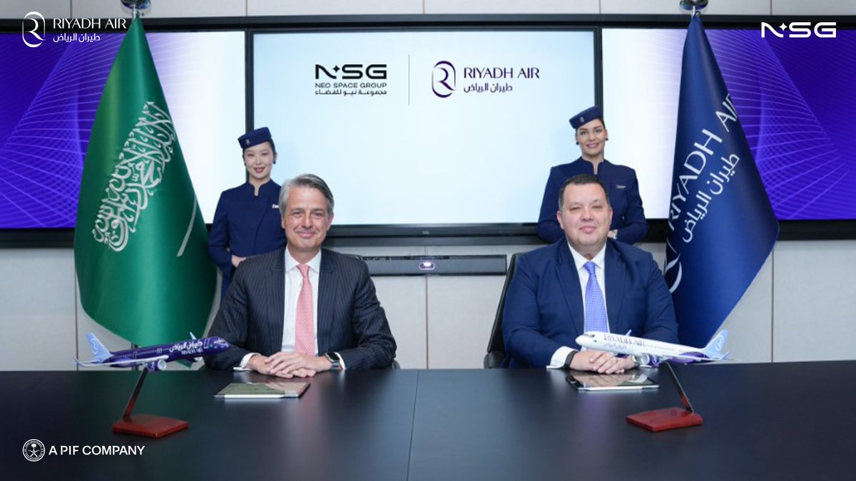 NeoSpaceGroup's tweet photo. @RiyadhAir and #NeoSpaceGroup join forces to redefine in-flight connectivity!
This strategic partnership brings free, high-speed internet to Riyadh Air’s Airbus A321 fleet — delivering a digitally seamless passenger experience and advancing Saudi Arabia’s #Vision2030 for innovation-led aviation.
Read more: https://t.co/DuQHBZ8bJq
#NSG #aPIFcompany #InflightConnectivity
