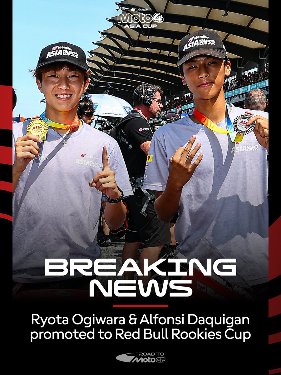 Next stop: Red Bull MotoGP Rookies Cup 🚀 

Ryota Ogiwara and Alfonsi Daquigan earn their promotion for 2026 after stellar 2025 campaigns. The Road to MotoGP continues! 🏍️🔥 

#RoadToMotoGP 🏁