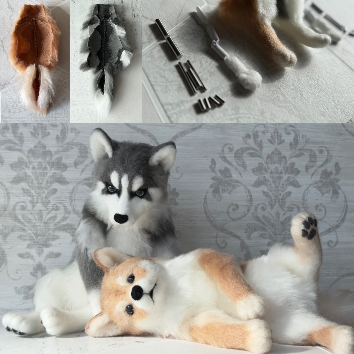 シバとハスキーの仔イヌ。
仲良く完成いたしました🐾🐾

骨格の制作から
ファーの縫い合わせに至るまで、
誕生の過程を
やさしく見守っていただき、
ありがとうございました。

この幸せなワンちゃんたち、
 近日、BASEにて公開いたします。
#capeesh #ぬいぐるみ