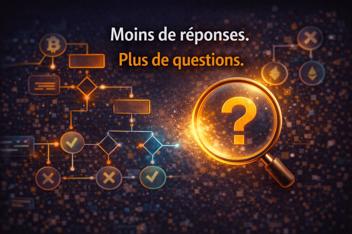 Thomasbrrt's tweet photo. Un truc que je découvre en crypto :

Les bonnes questions valent souvent plus que les bonnes réponses.

Apprendre, ce n’est pas accumuler.
C’est remettre en question. https://t.co/eOFbWpWtXH
