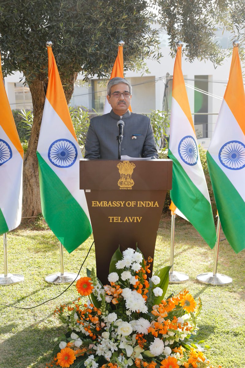 indemtel's tweet image. Embassy of India, Tel Aviv celebrated 77th #Republic Day of 🇮🇳 with the Indian community and friends of India in Israel. 

Ambassador J.P Singh unfurled the national flag and read out Hon’ble President of India’s address.

@MEAIndia @IndianDiplomacy
