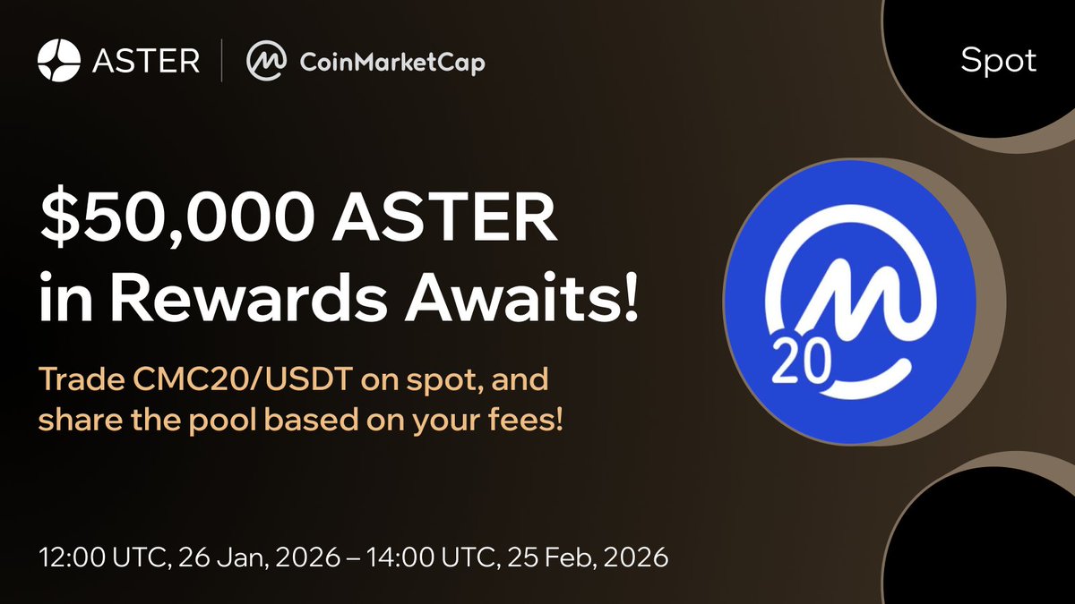 🔷$CMC20 ( @CoinMarketCap ) is listing on Aster The first spot index on  Aster is here 👇 https://t.co/yPYPNjbkw2 📋 The Basics - Spot listing:  CMC20/USDT | Jan 26, 12:00 UTC - Trading