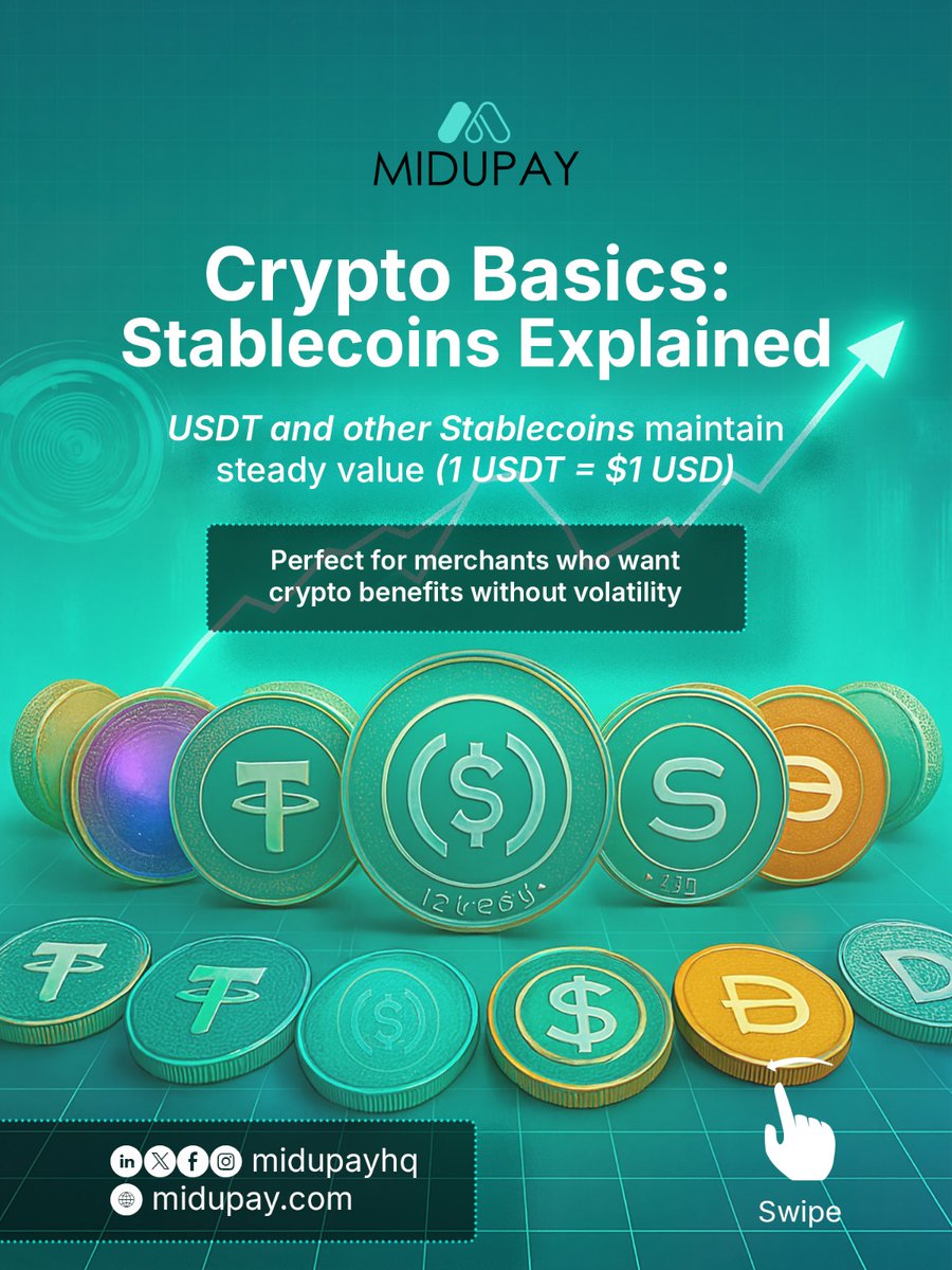 midupayhq's tweet photo. Stablecoins like USDT give you all the benefits of crypto. Fast transfers, low fees, borderless payments, without the wild price swings.

1 USDT = $1. Always.

That's why smart merchants are making the switch. Swipe to see why 👉

#Stablecoins #CryptoPayments #USDT #MiduPay https://t.co/eaSeHB9f8V