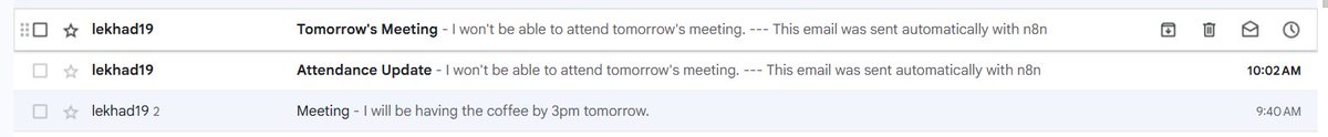 I built a Telegram bot that controls user's email.
• Sends email
• Finds email instantly
• Auto-replies
• Labels emails based on my Google Contacts
No inbox hopping. No Gmail tab.
Just commands → action.
Automation isn’t about doing more.
It’s about never touching repetitive