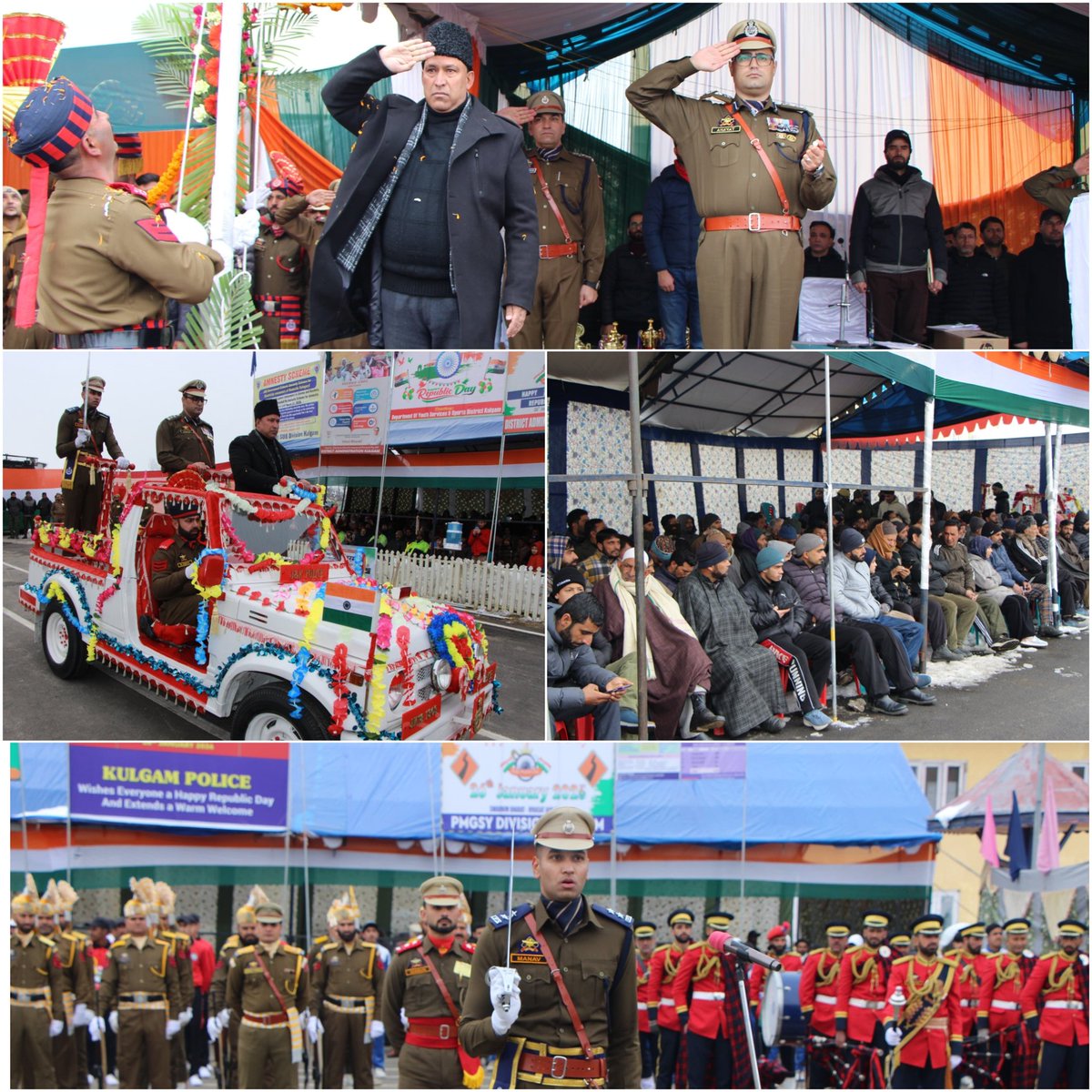 policekulgam's tweet image. #Republic day-2026 was celebrated throughout District, DDC chairperson Kulgam Shri Mohd Afzal Parray alongwith DM Shri Athar Aamir-IAS &amp;amp; SSP Kulgam Shri Anayat Ali Chowdhary-IPS unfurled national flag at DPL Kulgam &amp;amp; took salute at the parade @JmuKmrPolice
@KashmirPolice @DigSkr