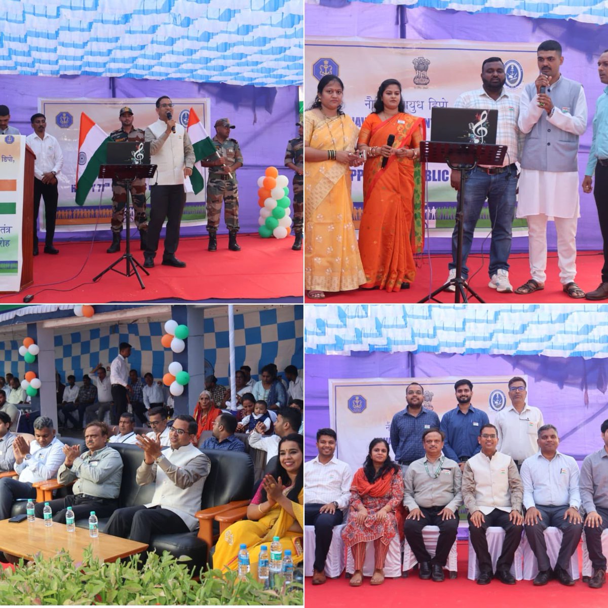 IN_DCP's tweet photo. Naval Armament Depot (#NAD), Goa, celebrated the 77th #RepublicDay with patriotic fervor. Shri Bhupendra Sharma, #INAS, General Manager, #NADGoa, hoisted the #NationalFlag and delivered an inspiring address.
The event featured a vibrant cultural program, including the Naval Civilian Anthem, patriotic performances, and award distribution to recognize exemplary contributions. The celebrations concluded with group photos of employees and their families, symbolizing unity and pride.
The event was a heartfelt tribute to the nation, leaving attendees inspired and united.
#IndianNavy
#HarKaamDeshKeNaam
#NavalCivilians
#HappyRepublicDay