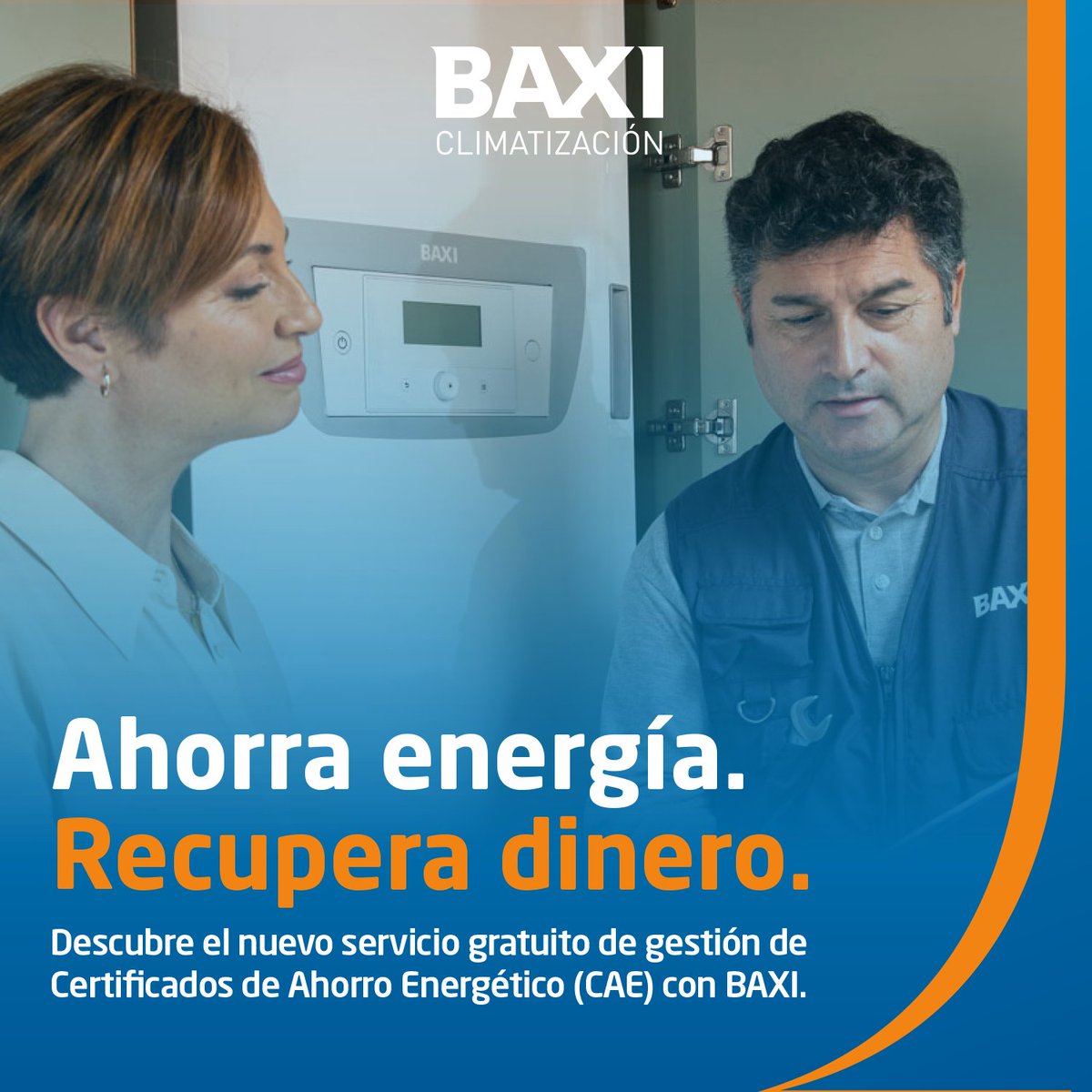 BAXI_ES's tweet photo. ¿Sabías que ahora tu cliente puede recuperar parte de su inversión al instalar aerotermia BAXI?
Con nuestro nuevo servicio gratuito de gestión de Certificados de Ahorro Energético (CAE), ahorro energético se convierte en dinero real.

✔ Sin complicaciones
✔ Sin coste

Ahorra energía. Recupera dinero.
Calcula el beneficio aquí:
👉 https://t.co/LlFWqsNtCV