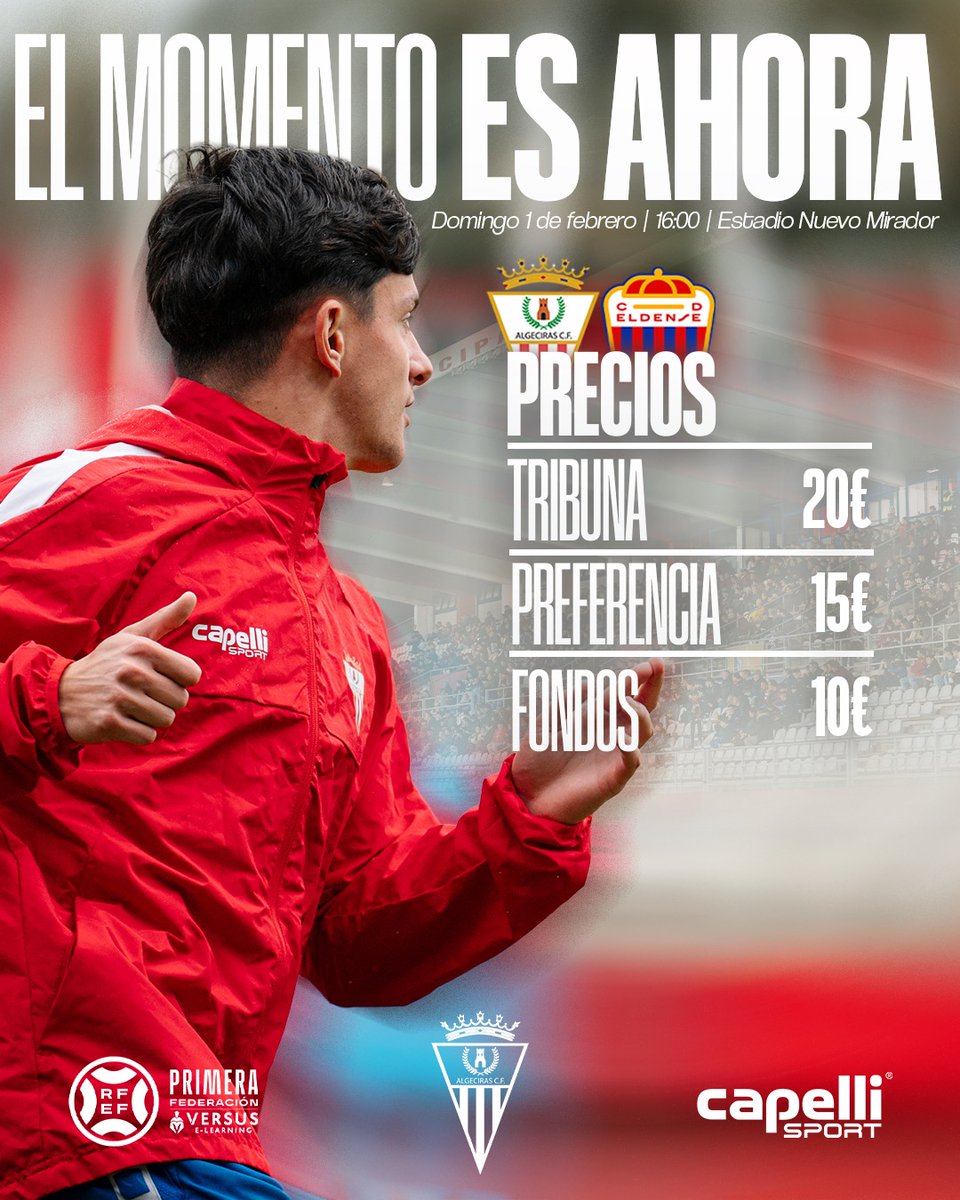 💳 𝐄𝐍𝐓𝐑𝐀𝐃𝐀𝐒 | Hay momentos en la vida que son determinantes, el nuestro es 𝐀𝐇𝐎𝐑𝐀.

👊 Os necesitamos frente al <a href="/CD_Eldense/">CD Eldense</a> para seguir peleando por nuestro objetivo.

👉 Taquilla de L a J - 09-14 y 16-19h; viernes 09-14h.

📍 algeciras.compralaentrada.com/eventos/19089/…