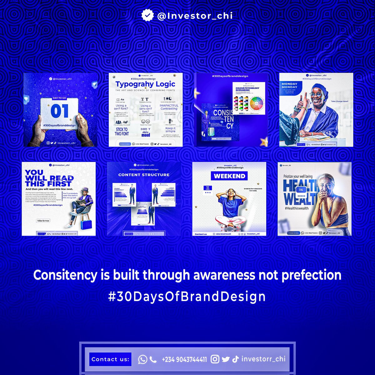 investorr_chi's tweet photo. Day 26 of my 30 Days of Brand Design Challenge.
Today I reviewed my previous designs for consistency.
Consistency is what turns separate visuals into a real brand.
Strong brands repeat with intention.
Can you spot the consistent elements?
#30DaysOfBrandDesign #GraphicDesign https://t.co/eqJ6Iypc46