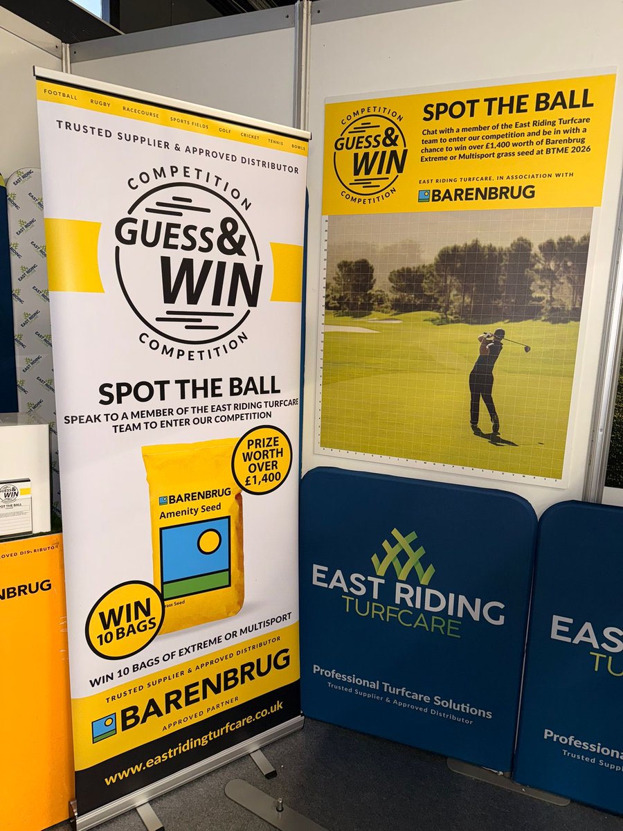 BTME 2026 ✔️

Thanks to everyone who stopped by the East Riding Turfcare stand — great to catch up with so many of you.

🏆 Spot the Ball Winner 🏆
Congrats to Adam Cheetham (Moor Allerton Golf Club)!

Thanks to <a href="/BarenbrugUK/">Barenbrug UK</a> for supplying the prize 🌱

#BTME2026 #BTME