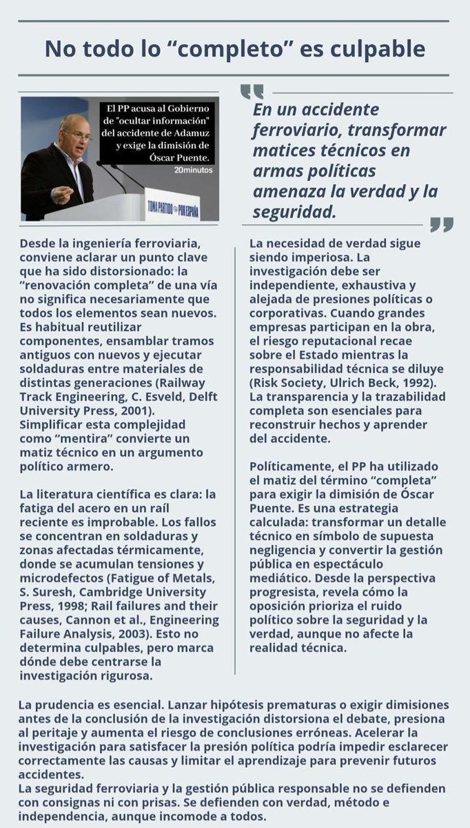 La exhibición de ignorancia de algunos estos días pasará a los anales de la historia. La renovación de la línea Madrid-Sevilla ha sido INTEGRAL. Lo digo yo, lo dice el proyecto y lo dice cualquiera que sepa algo de infraestructuras ferroviarias. Lo que deberían hacer algunos es
