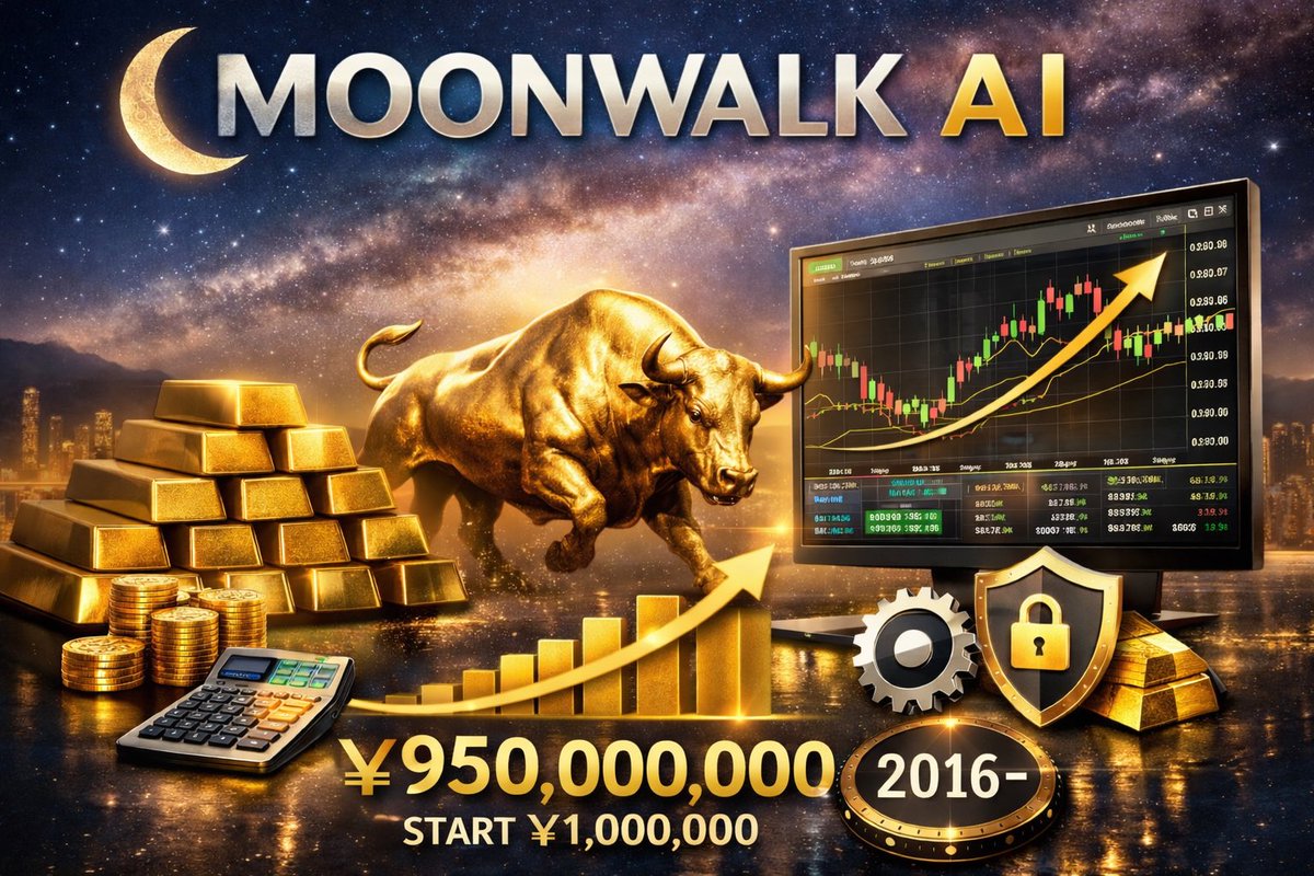 🌙 MOONWALK AI GOLD長期運用向けに設計された自動売買EA。 トレンド・逆行の両局面を想定したロジック構成。 📊  過去実績（2016/12〜） 100万円スタート → 累計利益 約9,500万円（参考） ⚙️ 複利機能 🔒 危険日停止あり ▷ オープンチャット  https://t.co/s5pXqtzYuQ ...